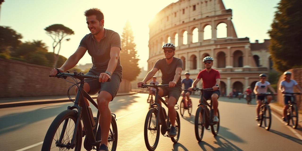Ciclisti davanti al Colosseo durante un tour guidato