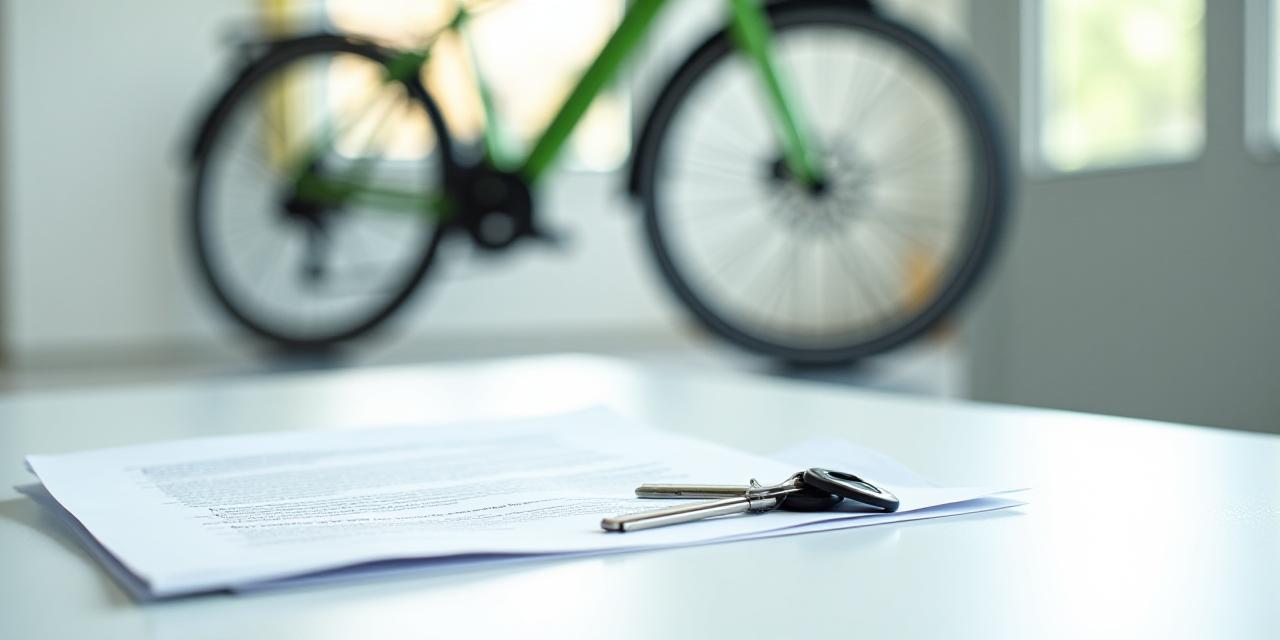 Documento legale e chiavi di una bicicletta su un tavolo moderno
